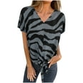 thumbnail image 1 of Womens Striped Tops Fashion Zebra Print Short Sleeve T-Shirts V Neck Elegant Tunic Shirt Summer Holiday Blouses Casual Loose Pullover Tops, 1 of 7
