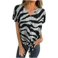 thumbnail image 1 of Womens Striped Tops Fashion Zebra Print Short Sleeve T-Shirts V Neck Elegant Tunic Shirt Summer Holiday Blouses Casual Loose Pullover Tops, 1 of 7