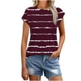 thumbnail image 1 of Womens Striped Tops with Pleats Cap Sleeve Crewneck Basic Tees Tunic T Shirts for Women Summer Casual (S, Wine), 1 of 7