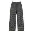 thumbnail image 1 of Womens Striped Wide Leg Pants High Waist Drawstring Casual Vacation Lounge Trousers Black Free Size, 1 of 4
