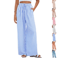 thumbnail image 1 of Womens Striped Wide Leg Pants Summer Boho Palazzo Pants Causal Elastic High Waist Long Lounge Trousers with Pockets Light Blue S, 1 of 8