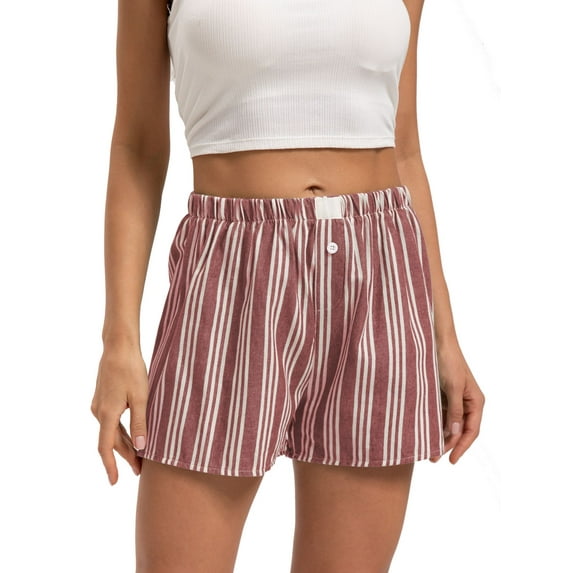Womens Striped Wide Leg Shorts Casual Elastic Waist Shorts with Pocket