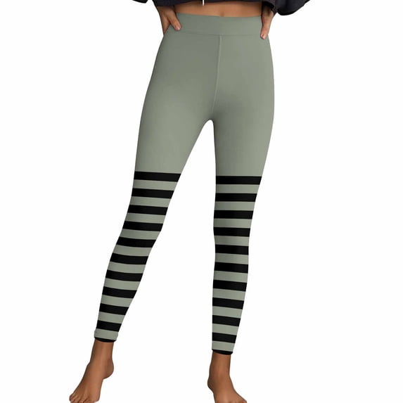 Womens Striped Workout Legging Pants Slim-Fit Stretch Yoga Running Leggings Festival Soft Pilate Gym Clothes Silver, L