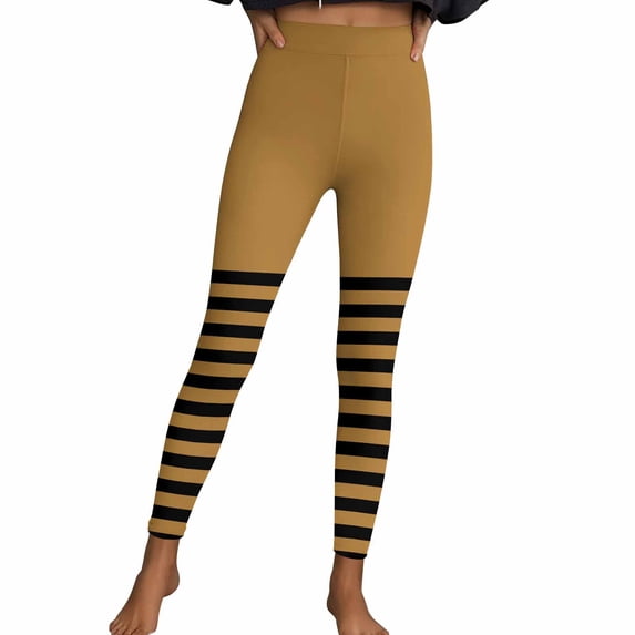 Womens Striped Workout Legging Pants Slim-Fit Stretch Yoga Running Leggings Festival Soft Pilate Gym Clothes Yellow, XL