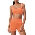thumbnail image 1 of Womens Striped Workout Set Two Piece Yoga Sets Activewear Stripe Pattern Stretchy Soft Activewear Sets 2 Piece Summer Matching Set Doubel Layer Square Neck Gym Outfits Orange L, 1 of 9