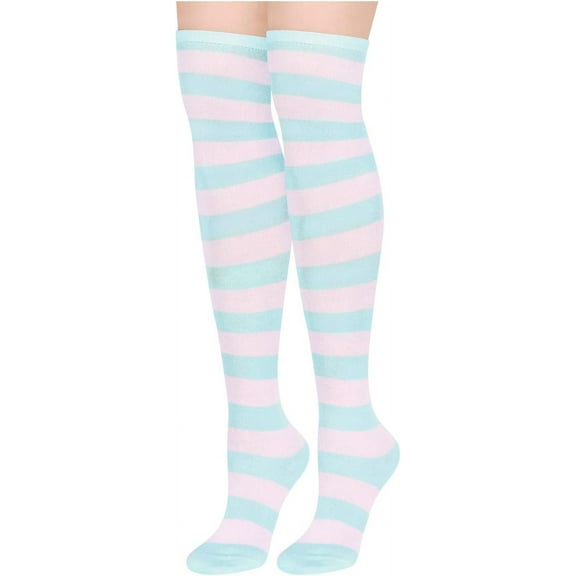 Womens Stripes Thin Tube Socks, Thigh High Tights Over Knee Socks, Casual Knee High Stockings