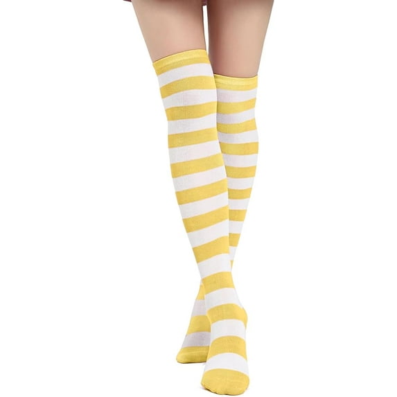 Womens Stripes Thin Tube Socks, Thigh High Tights Over Knee Socks, Casual Knee High Stockings