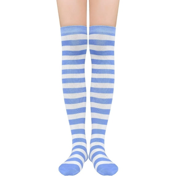 Womens Stripes Thin Tube Socks, Thigh High Tights Over Knee Socks, Casual Knee High Stockings