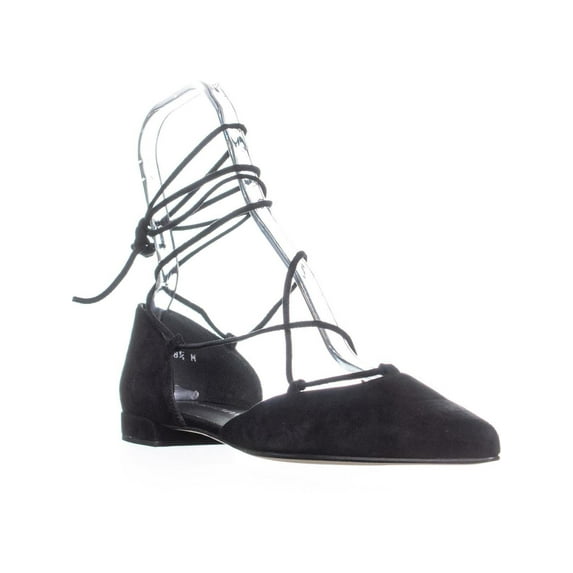 Womens Stuart Weitzman Gilligan Lace Up Ballet Flats, Black Suede