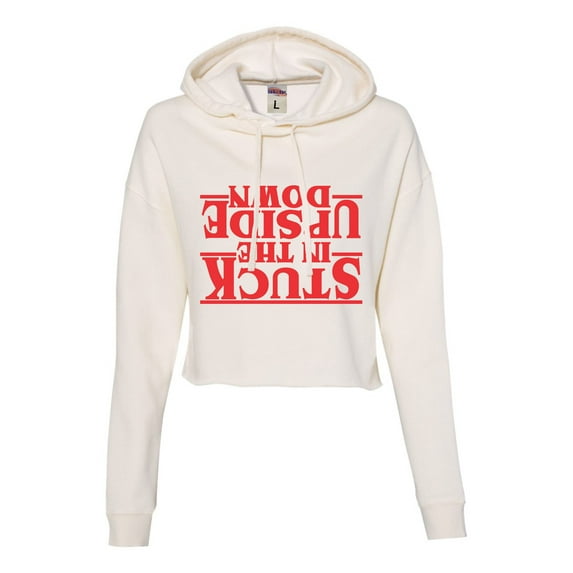 Womens Stuck In The Upside Down Cropped Hooded Sweatshirt