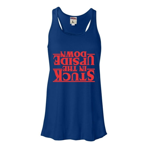Womens Stuck In The Upside Down Flowy Racerback Tank Top T-Shirt