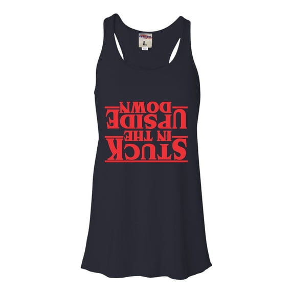 Womens Stuck In The Upside Down Flowy Racerback Tank Top T-Shirt
