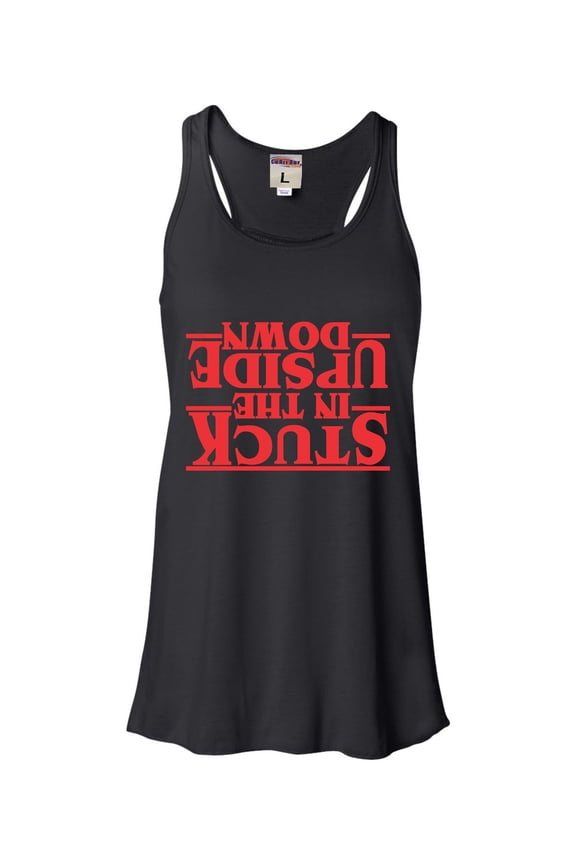 Womens Stuck In The Upside Down Flowy Racerback Tank Top T-Shirt
