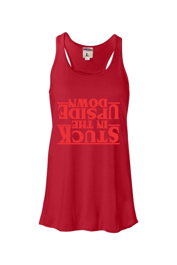 Womens Stuck In The Upside Down Flowy Racerback Tank Top T-Shirt