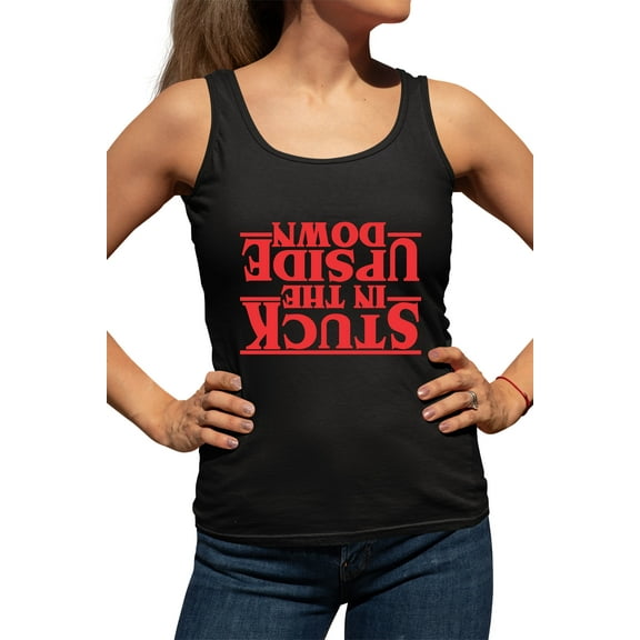 Womens Stuck In The Upside Down Racerback Tank Top T-Shirt