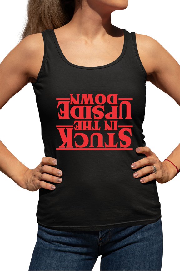 Womens Stuck In The Upside Down Racerback Tank Top T-Shirt