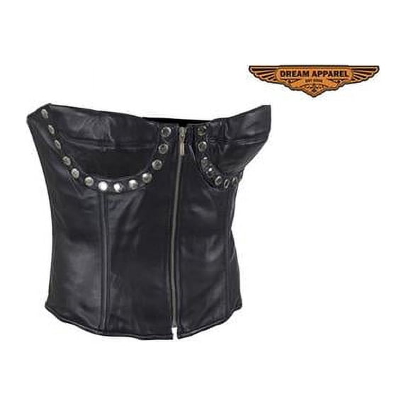 Womens Studded Black Leather Corset - Extra Large