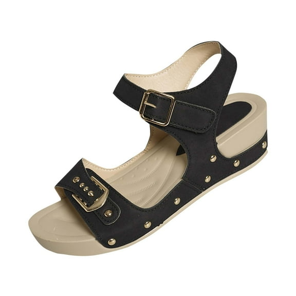 Womens Studded Platform Sandals Women's Fashion Casual Versatile Buckle Metal Spring And Summer New Fashion Sandals Black Women Sandal