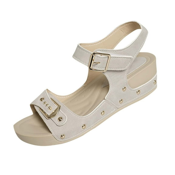 Womens Studded Platform Sandals Women's Fashion Casual Versatile Buckle Metal Spring And Summer New Fashion Sandals Gray Women Sandal