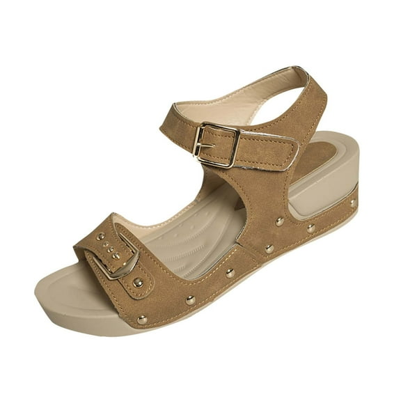 Womens Studded Platform Sandals Women's Fashion Casual Versatile Buckle Metal Spring And Summer New Fashion Sandals Khaki Women Sandal