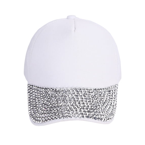 Womens Studded Rhinestone Baseball Cap Dad Trucker Hat Trendy Sparkle Bling Sun Hat Lightweight Breathable for Beach Travel, White