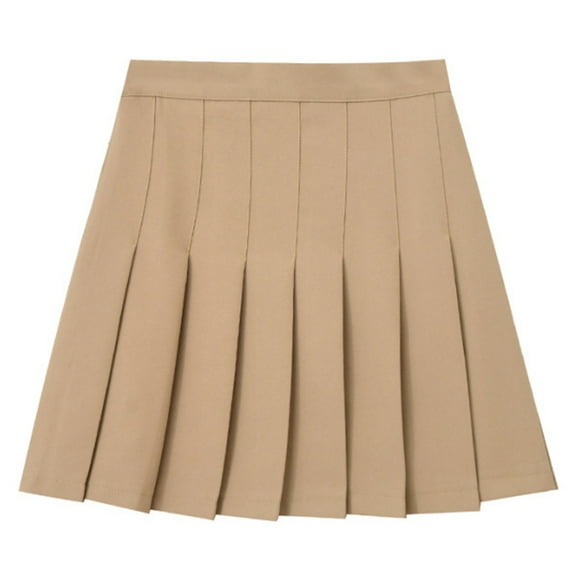 Womens Students High Waist Solid Color Pleated A Line Short Skirt Tennis School Uniform Flared Skirts with Lining Shorts