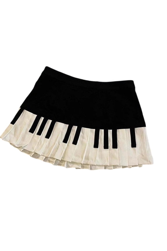 Women's Schoolgirl High Waist Pleated A Line Skirt Vintage Aesthetic Piano Print Flared Short Skater Skirts