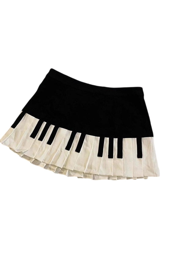 Women's Schoolgirl High Waist Pleated A Line Skirt Vintage Aesthetic Piano Print Flared Short Skater Skirts