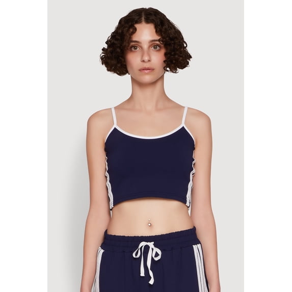 Women's Stylish Contrast Trim Cropped Cami with Varsity Stripes