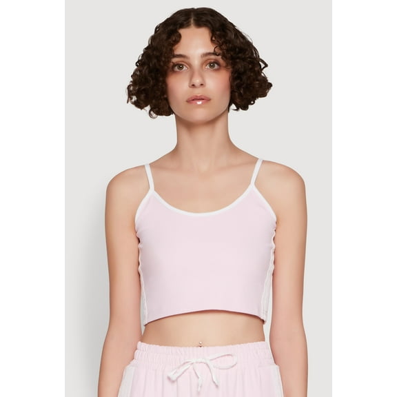 Womens Stylish Contrast Trim Cropped Cami with Varsity Stripes