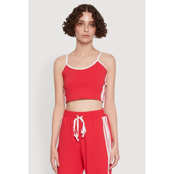 Womens Stylish Contrast Trim Cropped Cami with Varsity Stripes