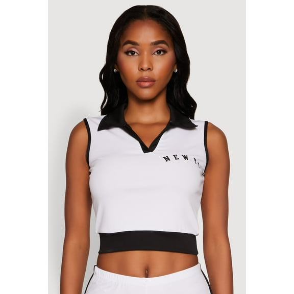 Womens Stylish Contrast Trim Cropped Polo Top