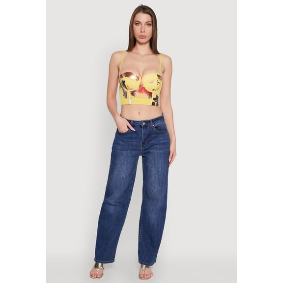 Womens Stylish Floral Mesh Bustier Crop Top