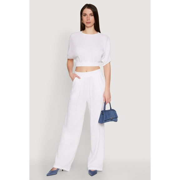 Womens Stylish Gauze Knit Elastic Waist Pleated Palazzo Pants