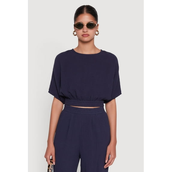 Womens Stylish Gauze Knit Elastic Waist Pleated Palazzo Pants