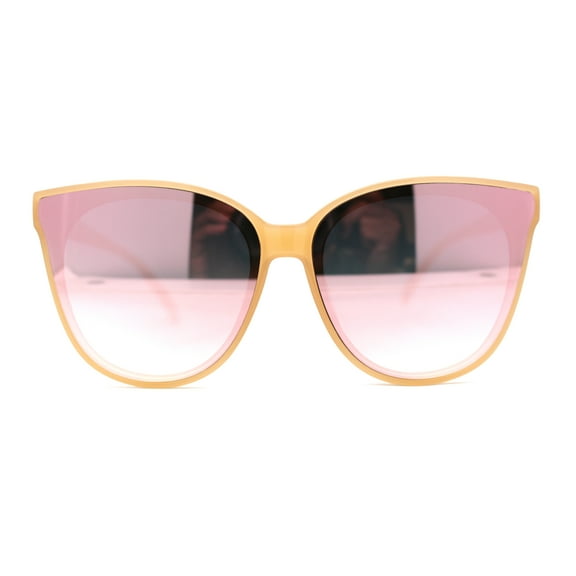 Womens Stylish Inset Lens Horn Rim Oversize Plastic Sunglasses Peach Mirror