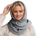 thumbnail image 1 of Womens Stylish Knit Beanie with Integrated Scarf Winter Warm Earflap Cap 2-in-1 Thermal Hooded Hat for Cold Weather, 1 of 4