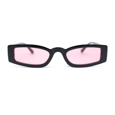 Womens Stylish Modish Narrow Rectangle Plastic Sunglasses Black - Pink
