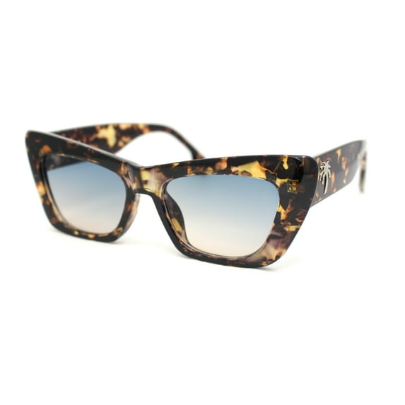 Womens Stylish Palm Tree Deco Mod Cat Eye Retro Sunglasses Tortoise - Blue Brown