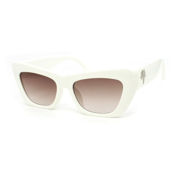 Womens Stylish Palm Tree Deco Mod Cat Eye Retro Sunglasses White - Brown