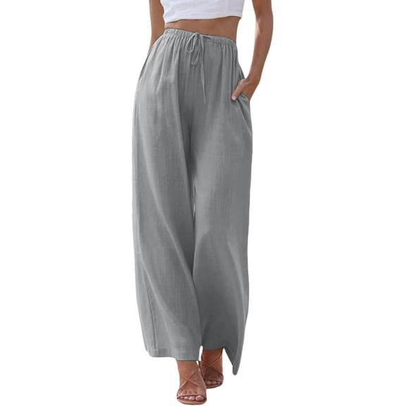 Womens Stylish Versatile Strappy High Waist Trousers Comfy Elastic Band Casual Wide Leg Pants Loose Light Elegant Trouser