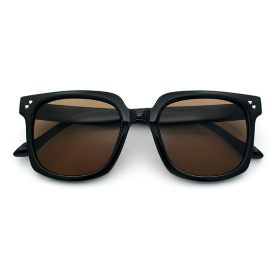 Womens Subtle Heart Metal Stud Horn Rim Plastic Retro Sunglasses Black - Brown