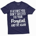 thumbnail image 1 of Womens Success T-Shirt Inspirational Fix Your Ponytail And Try Again Boss Lady Tee (Small Navy Blue), 1 of 5