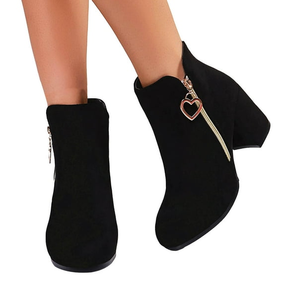 Womens Suede Ankle Boots Trendy Zipper Block Heel Fall Booties Casual Business Dressy Work Boots