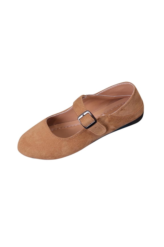 Womens Suede Comfortable Mary Jane Flats Khaki Ballet Flats with Buckle Strap for Everyday & Casual Wear,Size 5.5