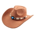 thumbnail image 1 of Womens Suede Cowboy Hat Wide Brim Western Hat with Beaded Hatband Pinched Crown Structured Shape for Costume, 1 of 6