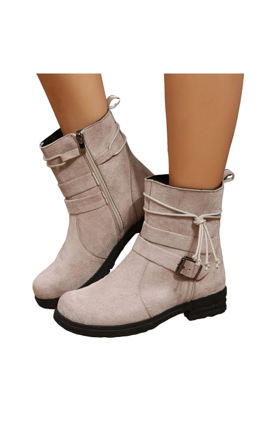 Womens Suede Flat Ankle Boots Wide Toe Box Slip On Combat Booties Comfortable Mids Claf Platform Fall Boots