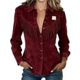 thumbnail image 1 of Womens Suede Fringe Button Down Shirt，Jacket Retro Western Cowgirl Long Sleeve Casual Tops Daily Casual Shirts, 1 of 1