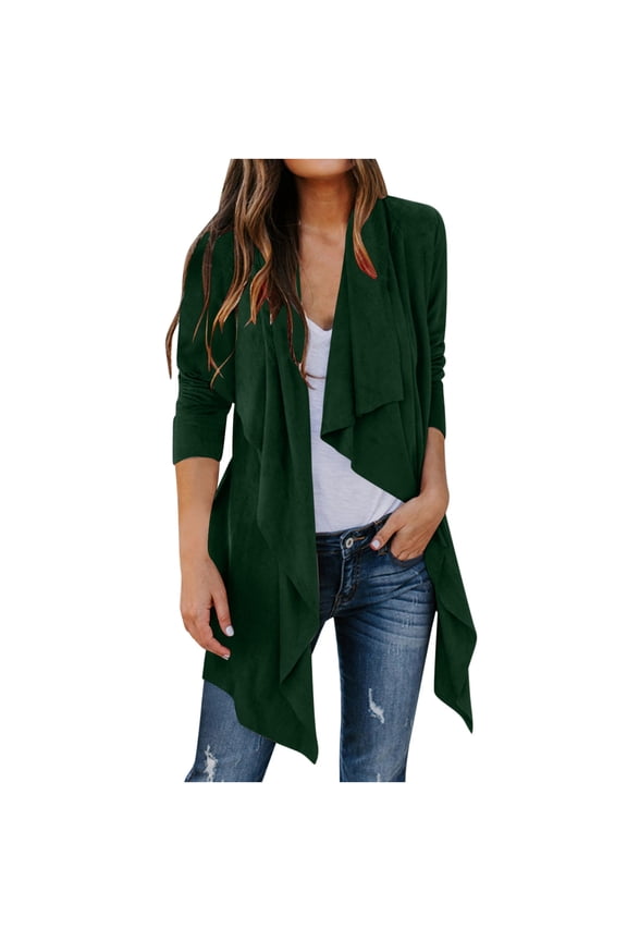 Womens Suede Jacket Ruffled Asymmetric Long Velvet Blazers Coat Casual Jackets Lightweight Casual Open Front Cardigan Long Sleeve Lapel Coat 2026 Fall Fashion Trends Clothes