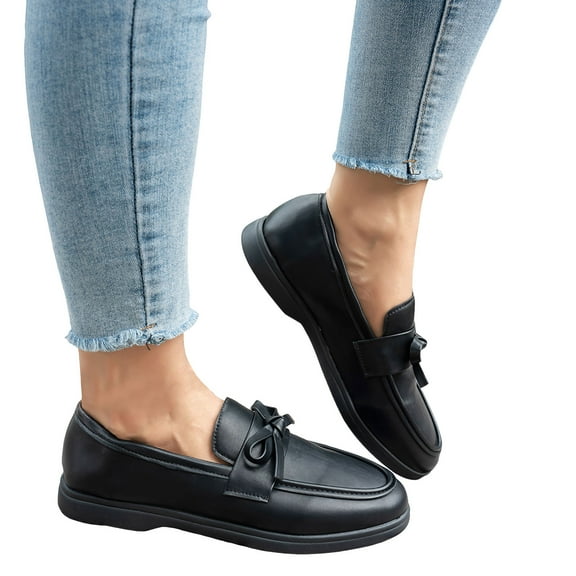 Womens Suede Leather Loafers Comfortable Slip On Dressy Business Shoes Block Low Heel Walking Shoes